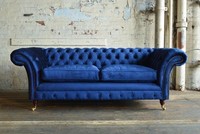 Xxl Big Sofa 3 Sitzer Couch Chesterfield Polster Sitz Garnitur Leder Textil Blau