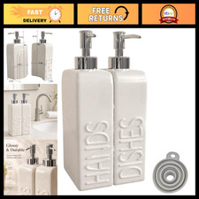 Ceramic Soap Dispenser  Dish Set, 2 Pack with Stainless Steel Pump - Kitchen De