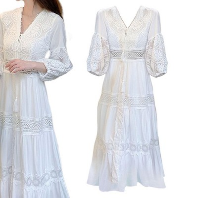 Damen Sommerkleid lockeres Kleid elegante Kleidung Freizeit langes Kleid Strand