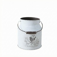 Decorative Iron Pail Distressed Finish Vintage Tin Pail Wood-Grain Handle Grip