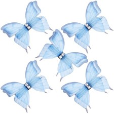 5pcs Blue Butterfly Hair Clips, Gradient Rhinestone Organza Barrettes, Christ...