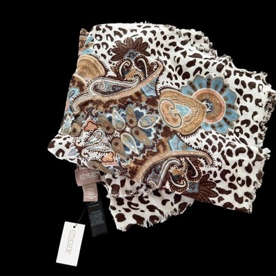 Chicos Ornate Cheetah Paisley Square Scarf 42x42 Brown Blue Multi 570294198 NWT