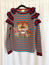 Gucci Girl’s Striped Tiger Embroidered Sweater - size 12