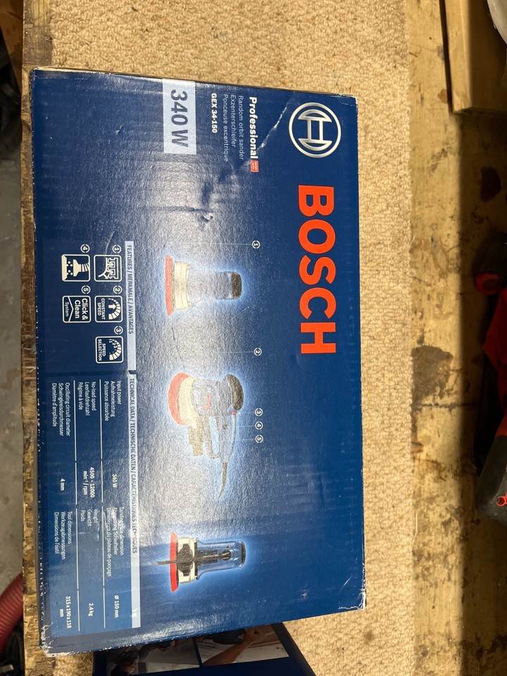 Bosch Professional Orbital Sander GEX 34-150 (with Plate 150 Mm, Disc C470 For Wood, Suction Adapter, Paper Bag, In Cardboard
