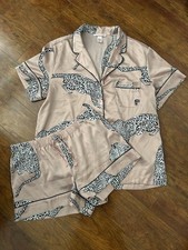 Victoria's Secret 2 Piece Pink Leopard Satin Pajama Set Size M Rare
