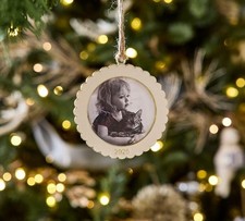 Pottery Barn White Scalloped Edge Dated Enamel Frame Ornament 2025-NWT