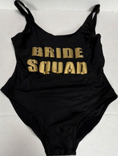 Women's Black Gold BRIDE SQUAD Logo One Piece Swimsuit Stretch Size XL