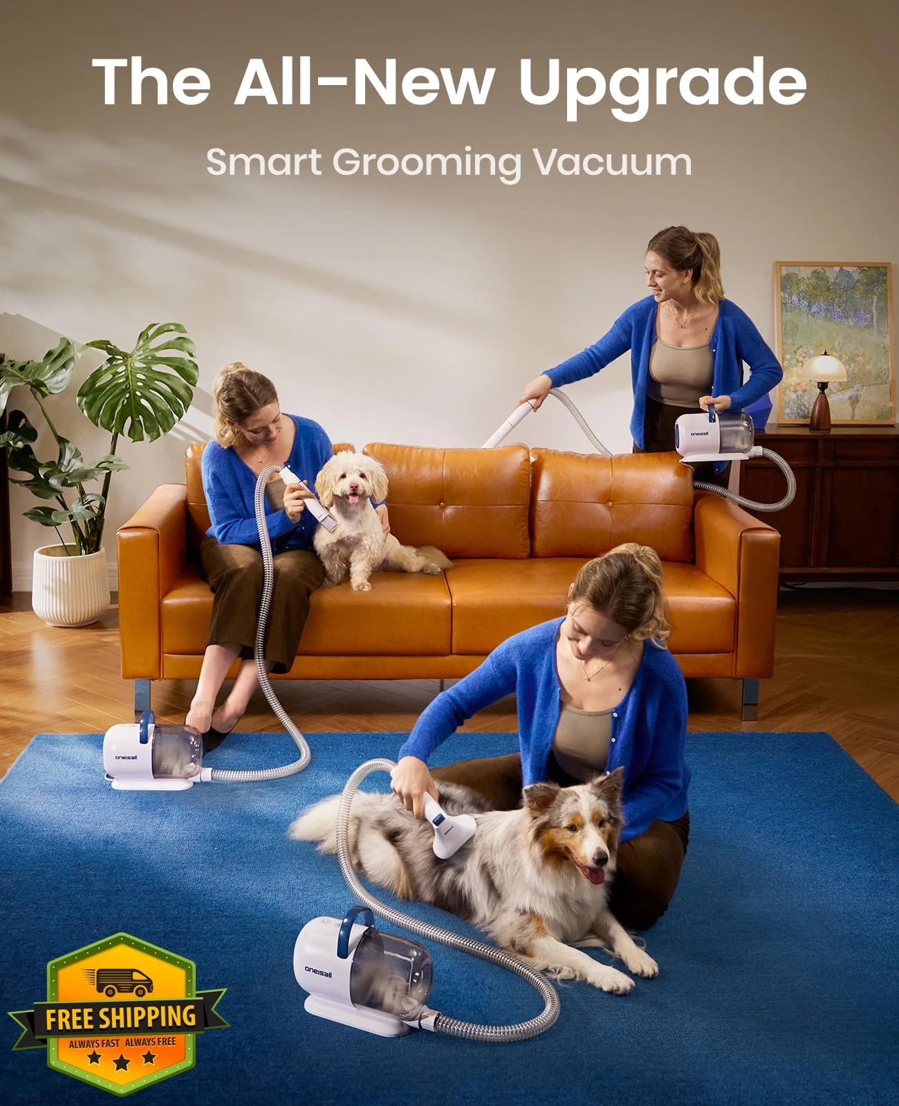 oneisall Dog Grooming Vacuum 15000Pa, Hair Catcher, Quiet Clippers
