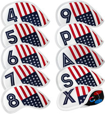 USA Flag Golf Magnetic Iron Head Covers Set - 10 Weather Resistant Covers
