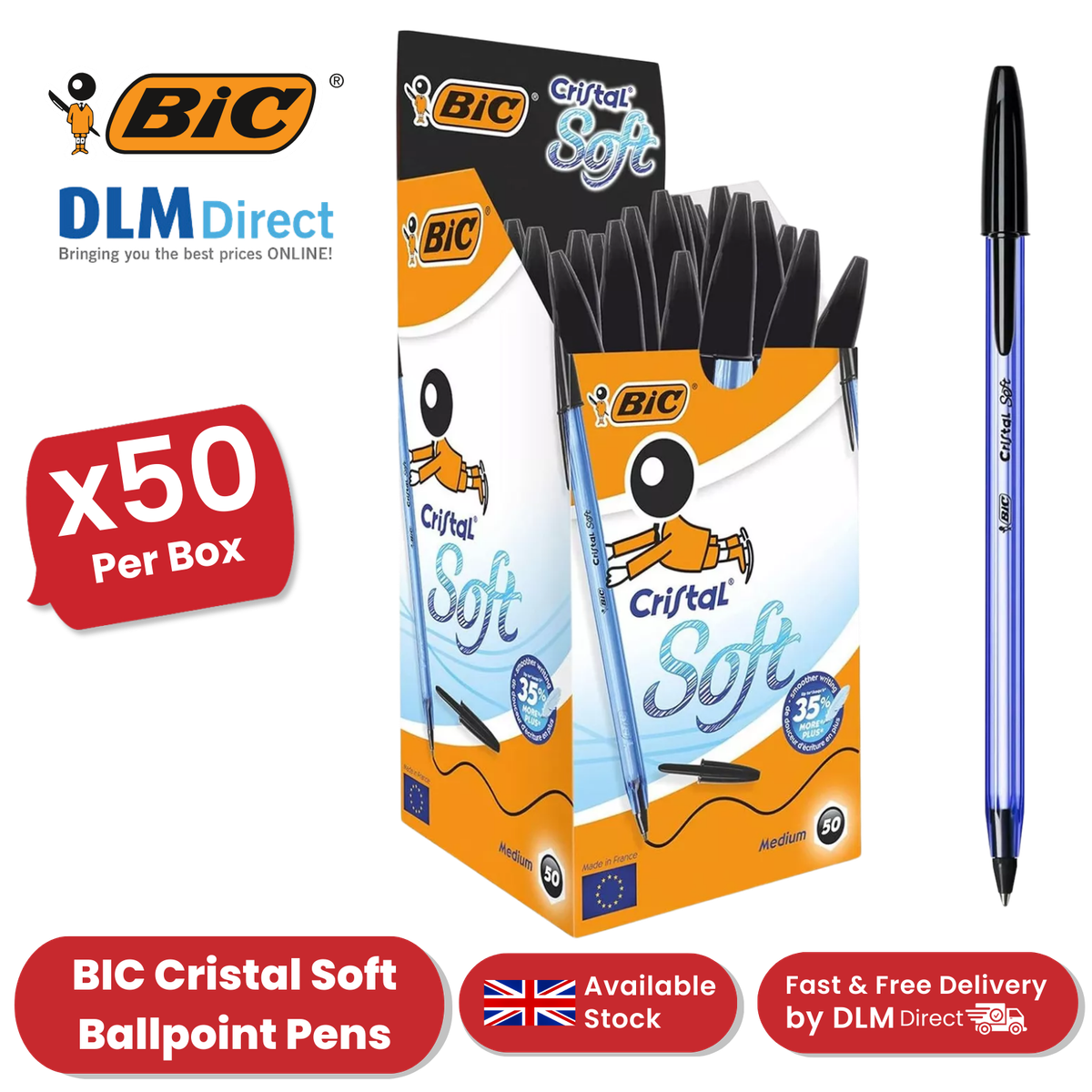 BIC Cristal Soft Ball Pens Black Color Ballpoint Pens Wide