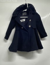 Rothschild Girls Blue Faux Fur Collar Double Breasted Princess Pea Coat Size 5
