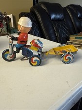 Tin Wind Up Police Motorcycle With Trailer Made In Japan In Original Box Mint