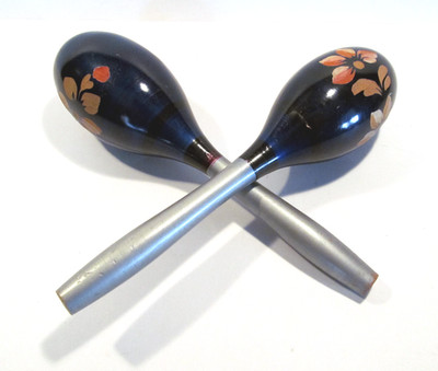 Mexican Maracas Handmade Pair Painted Wood Vintage 1970's