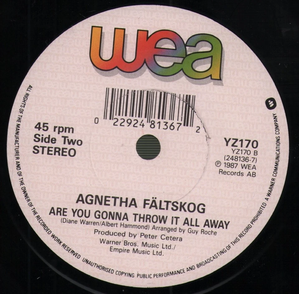 Agnetha Fältskog Last Time 7" vinyl UK Wea 1988 7" in pic sleeve YZ170 - Image 4 of 4