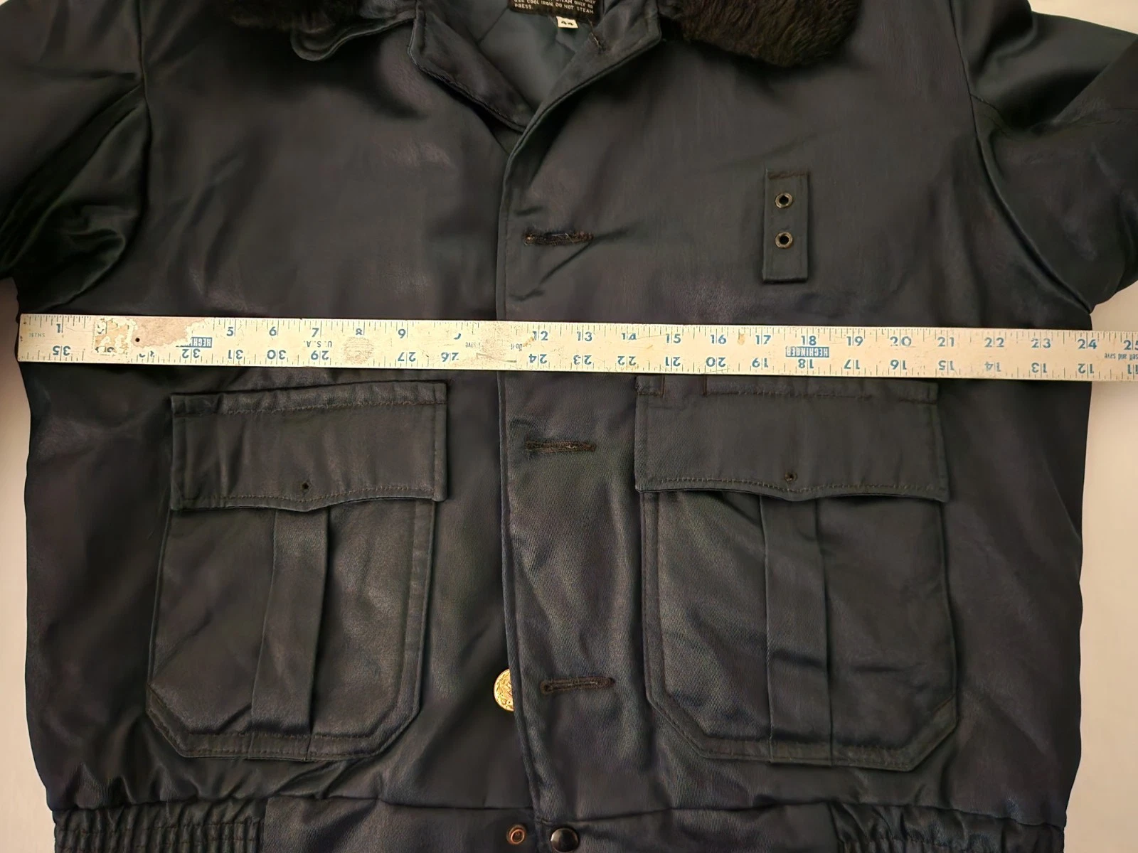 Vintage Workwear Bomber Jacket Size 44 Navy Blue Thinsulate Removable Collar - product detail image 6