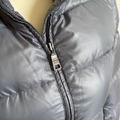 Prada puffer jacket ladies Triangle Logo down Jacket sky blue