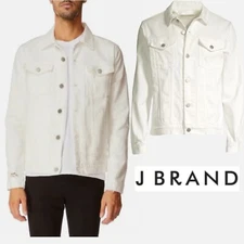 J Brand Men's White Denim Trucker Noah Jacket Distressed Streetwear Designer M