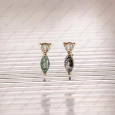 Moonstone & Moss Agate, Black Rutile Tiny Piercing, Helix, Cartilage, Conch Stud