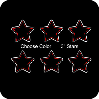 Sheet of 6 Round Stars 3'' Inches Rhinestone Transfer Hotfix Bling Iron On
