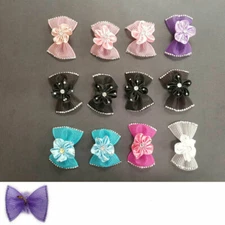 12 Pcs Girls Kids Rhinestone Bow Hair Patches Bangs Grip Holder 3"