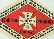 1880's-90's Edward Pernod Couvt Veritas Absinthe Bottle Label Original F90