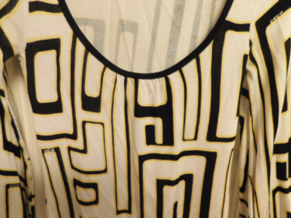 Vestido Suéter Bebe Marfil Amarillo Negro Sedoso Suave Apretado Tejido Mod Retro Talla S Bonito Foto 3 de 4