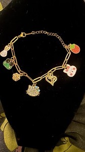 Authentic “Hello kitty cartoons” Gold Plated Stainless Steel Paperclip Cable  Bracelet