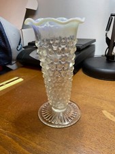 Vintage Fenton French Opalescent Hobnail Footed Vase 5.75  