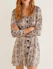 Mango Beige Animal Snake Print Button Up Belted Dress Size Medium (10)