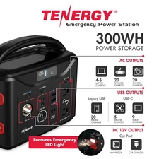 Tenergy T320 300Wh Portable Power Station for Camping Emergency Solar Car Walls