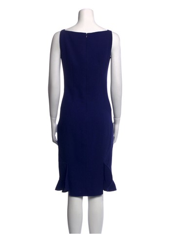 oscar de la renta New Solid Royal Blue Silk V Neck Tank Knee Length Dress 2 Xs - Picture 3 of 7