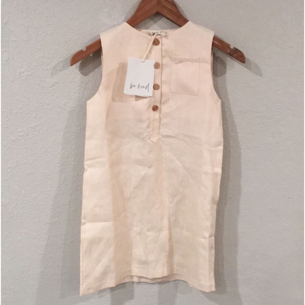 NEW Be Kind Girls Sz 9/10 Linen Dress Cream Beach Star Shift Tank 100% Linen