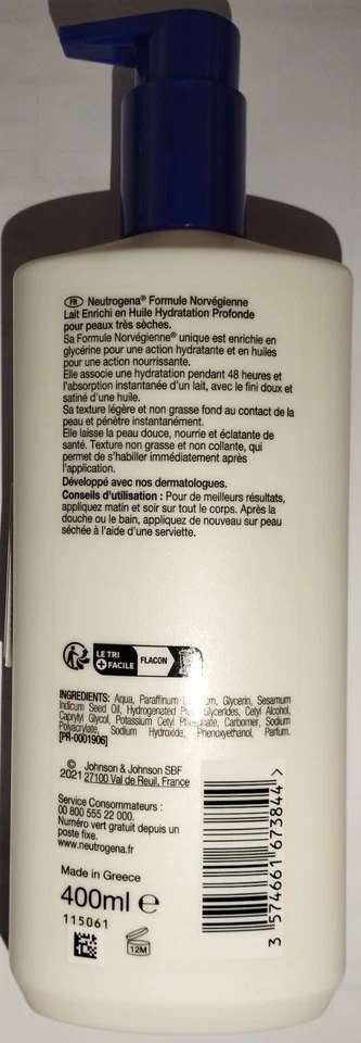 Leche enriquecida con aceite de hidratación profunda NEUTROGENA - 400 ml 13,52 fl oz Foto 2 de 4
