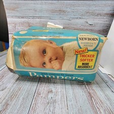Vtg 60s 70s Full Box Pampers Diapers Newborn NOS ABDL