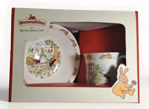 Royal Doulton Bunnykins Bone China England  Baby-Child's Bowl & Cup Picnic NIB