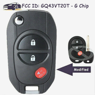 Modified Flip Remote Car Key Fob 3 Button G Chip FCC ID: GQ43VT20T for Toyota