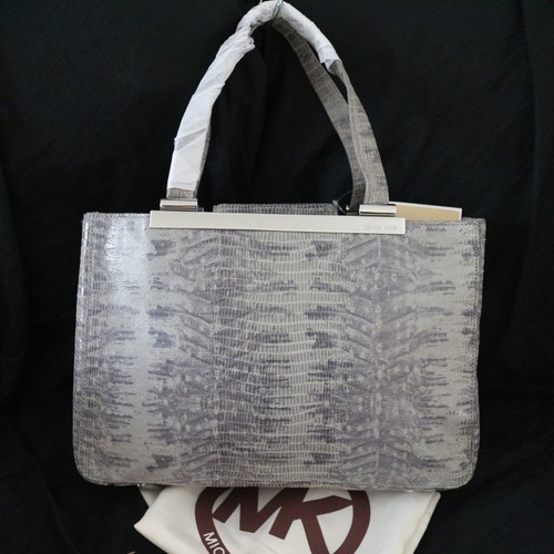 NWT Michael Kors MK Gray Python Leather Top Zip E/W Tote Shoulder Bag Purse NEW - Picture 8 of 9