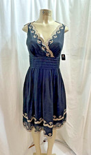 Ann Taylor  Silk Mix Sleeveless V Neck Pleated Embroidered Dress Size 4P #1251