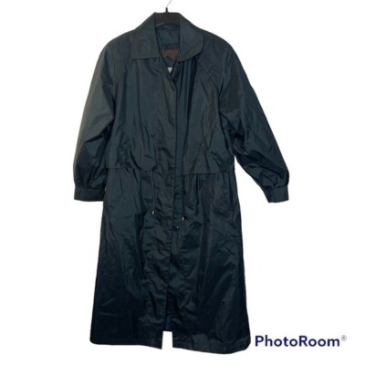 British Mist Women Lined Trench Coat Button Closure Dark Green Size 12  Pockets