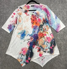 Inoah Tunic Top Womens M Multicolor Fish Art To Wear Abstract Artsy Lagenlook