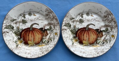 Set of TWO Williams Sonoma Plymouth Pumpkins Appetizer / Bread Plates New