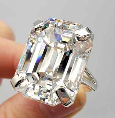 HUGE & RARE 25 Ct Certified Treated Off White Diamond Engagement Ring.925 Silver
