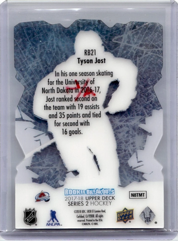 2017-18 UD Upper Deck Rookie Breakouts Acetate Tyson Jost RC 060/100 Carolina - Image 2 of 2