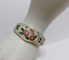 Vintage Cloisonne Butterfly Flowers Gold Tone Hinged Clamp Bracelet Poppies