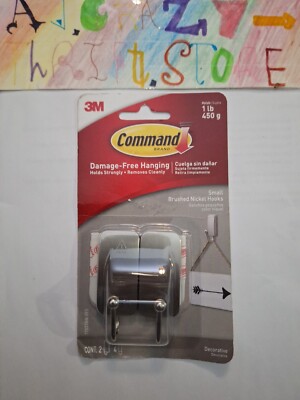 1 pk. 3M Command Small Brushed Nickel Hooks Decorative 1 Lb.
