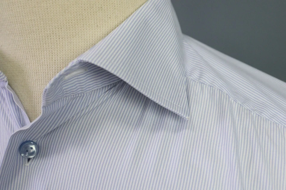 Eton Slim Blue Pinstripe Long Sleeve Button Down Shirt Size 40 / 15 3/4 - Image 4 of 4