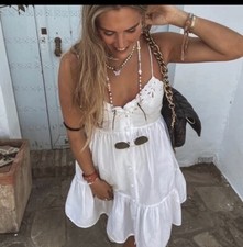 ZARA EMBROIDERED POPLIN DRESS Size L