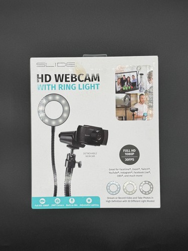 SLIDE HD Webcam with Ring Light CWB13 USB 2.0 1080p HD- BRAND NEW IN BOX