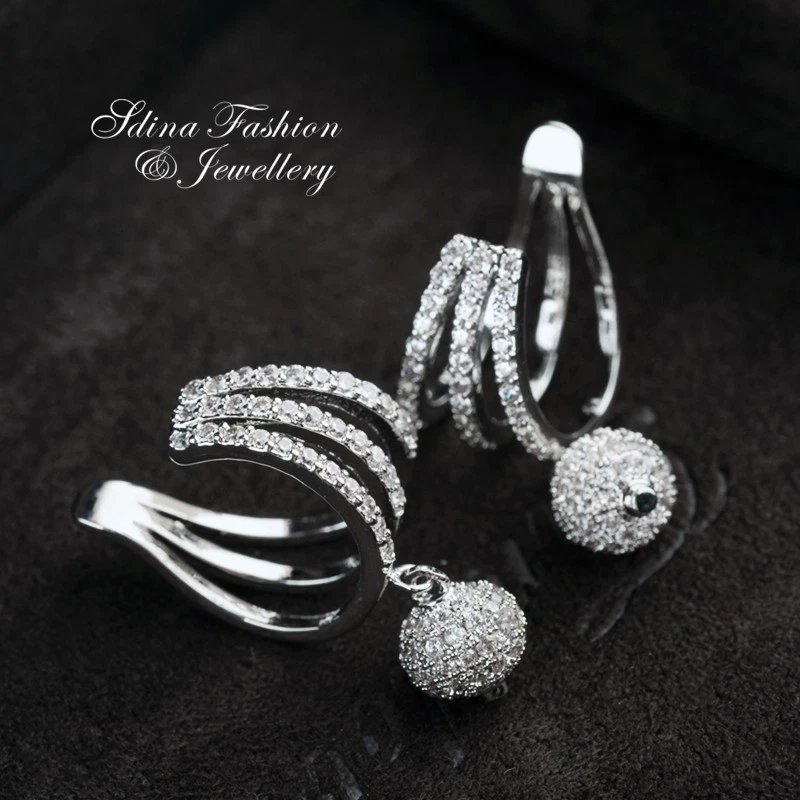 18K White Gold Filled Cubic Zirconia Studded Stylish Ball Ear Cuff Earrings — 第 3/4 张图片