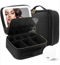 Travel Makeup Bag Cosmetic Bag with Lighted Mirror, Adjustable Brightness in...
